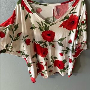 Honeyme Red Floral Women's Blouse Size Large